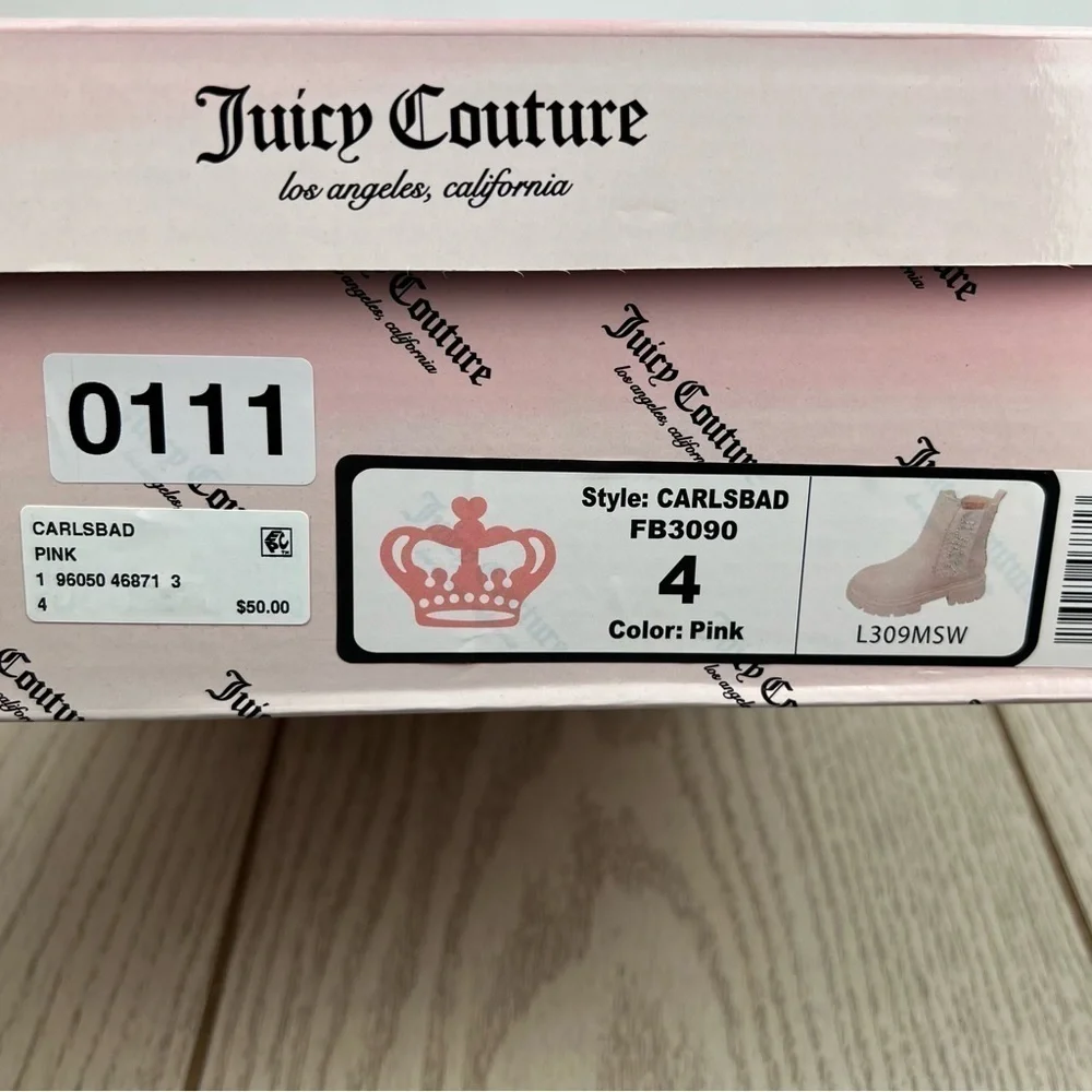 Juicy Couture Girl's Carlsbad Gem Embellished Boots 4 Kids Pink $50 FB3090